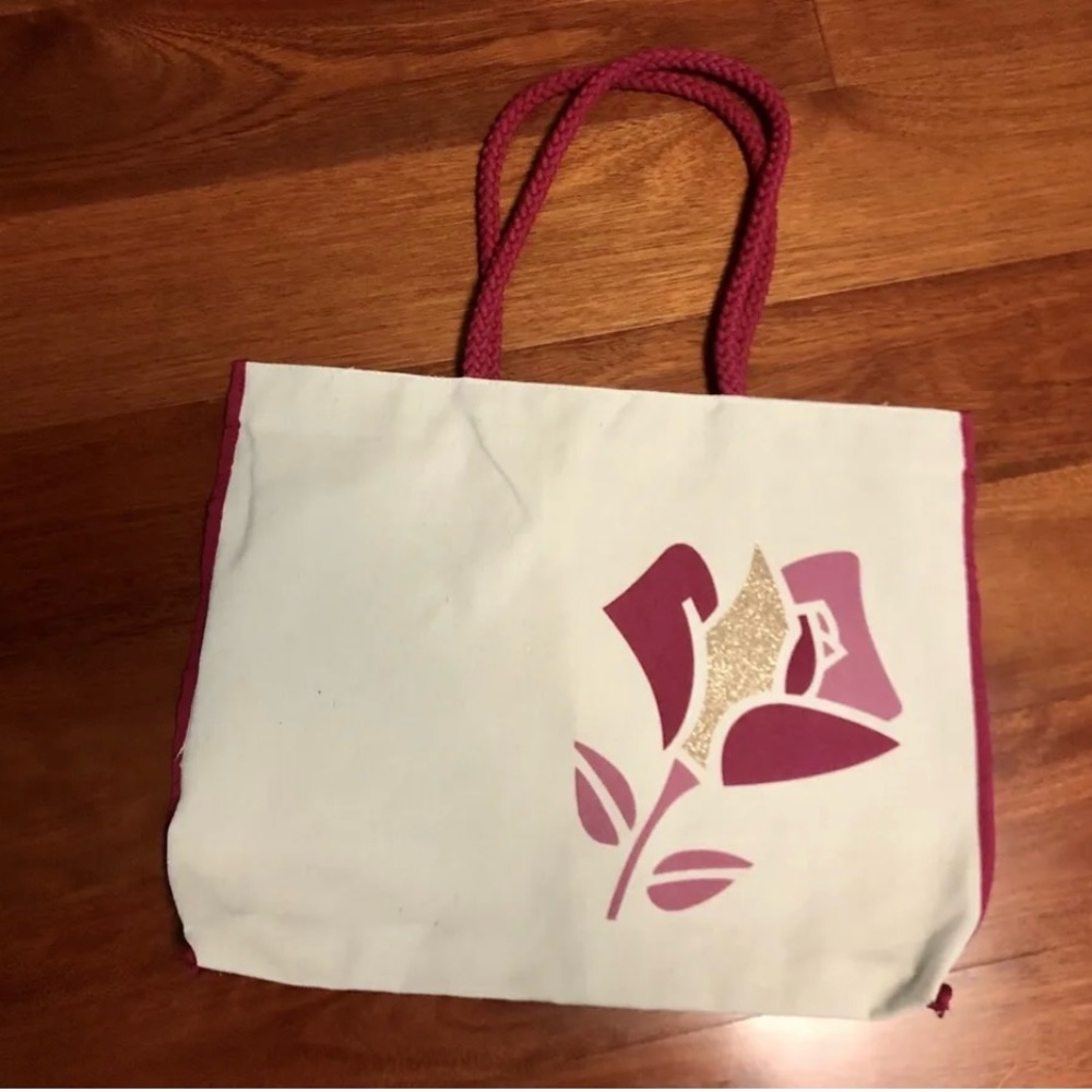 New! LANCOME Canvas Tote Shopper Bag Ivory/pink Color With Flower Design